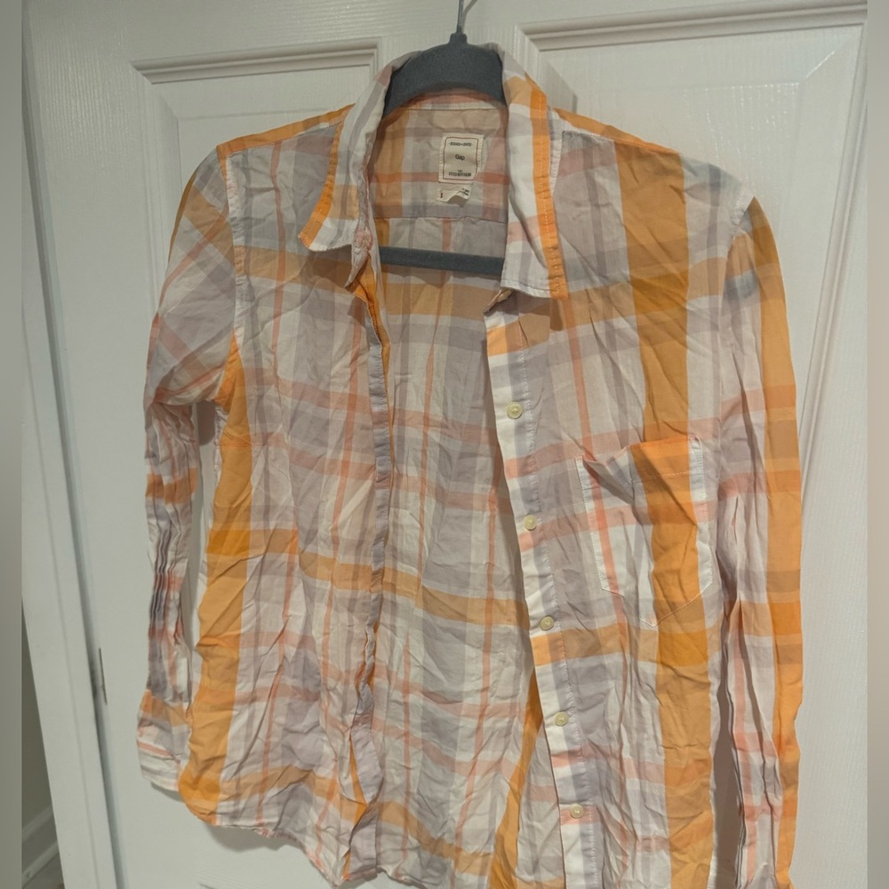GAP boyfriend fit Orange and grey Plaid flannel shirt